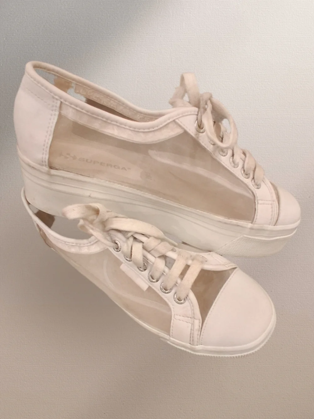 Superga Lulus White Clear-Panel Platform Sneakers Size 8.5 - Picture 8 of 9